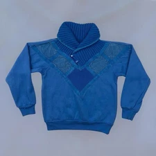 VTG 80s Gitano Mock Turtleneck Sweatshirt Womens M Blue Faded Rare Funky