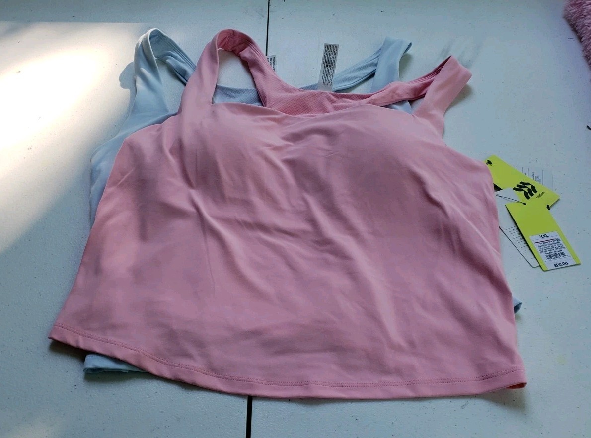 NWT All In Motion Shelf Bra Removable Pads Tank Top ***2 PACK*** Pink and Blue2 Pack-- Save on Shipping!  (2-0064)