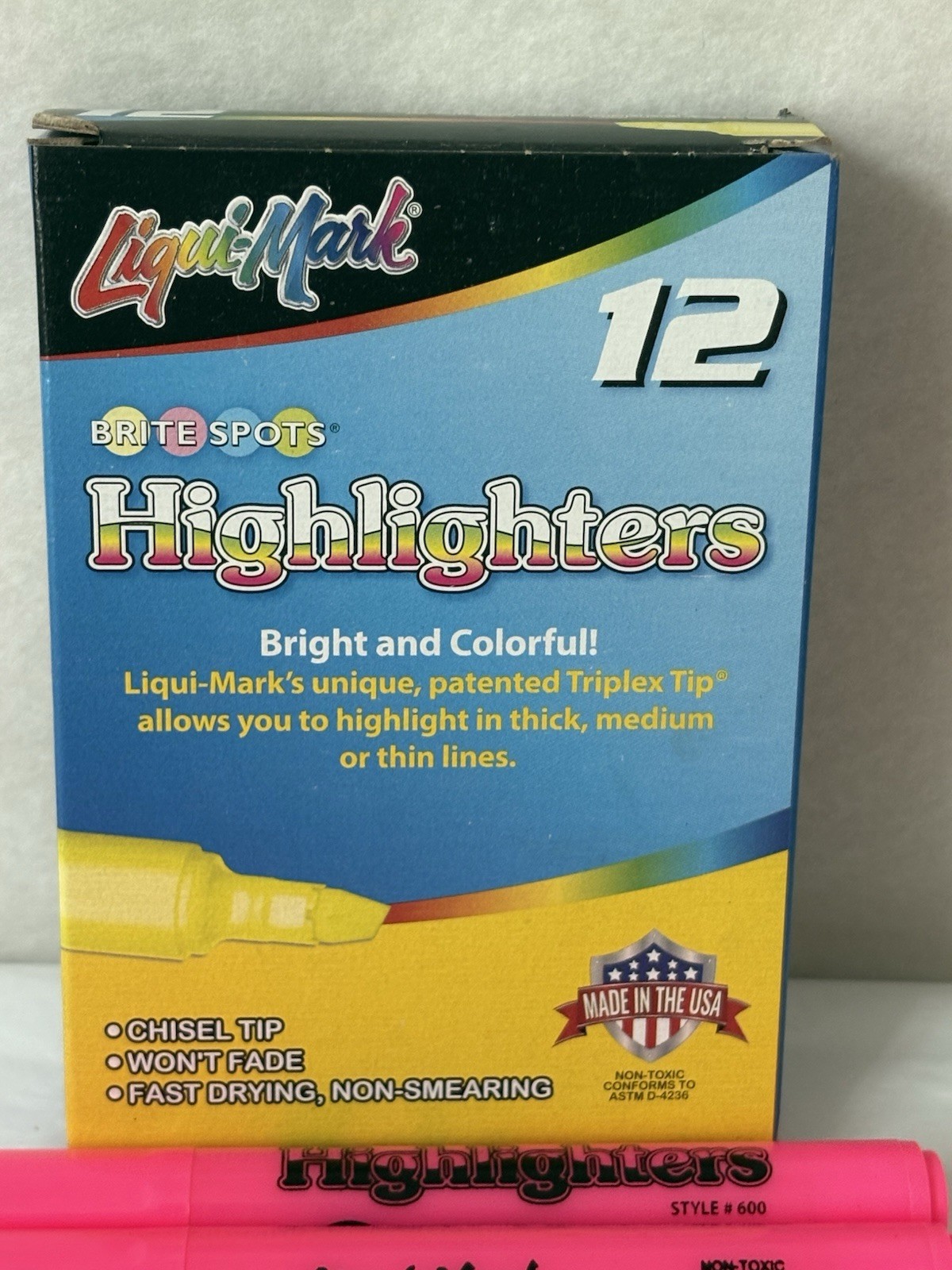 New Liqui-Mark Pink Chisel Tip Highlighters Fluorescent Non Smearing 24-PACK