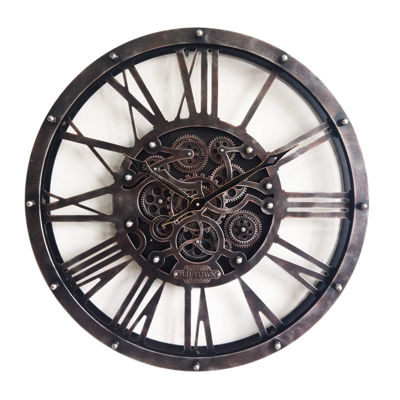 Gear Wall Clock 65cm Large Moving Roman Numerals Metal World Industrial Design