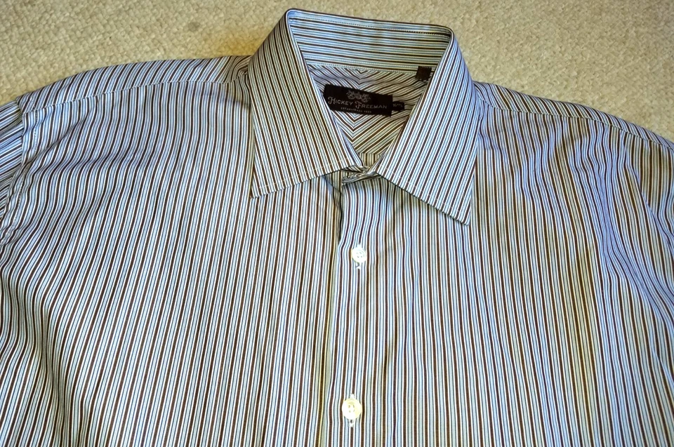 Camisa Para Hombre-HICKEY FREEMAN-azul/marrón/blanco Rayas Algodón Puños Franceses-16.5 L Foto 2 de 4