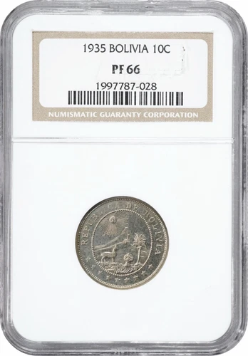 Bolivia 10 centavos 1935, NGC PF66, "Republic of Bolivia (1870 - 1963)"