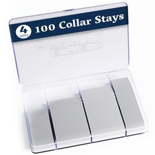 100 Plastic Collar Stays for Men's Dress Shirts - Variety Pack, White - Flip