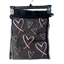 Victoria's Secret Lingerie Black Bag Mesh Pink Embroidered Hearts Sheer New Tags