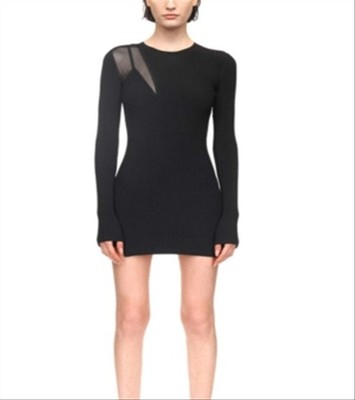 mesh inset long sleeve midi dress Annora Mesh Long Sleeve Ruched Midi Dress Black