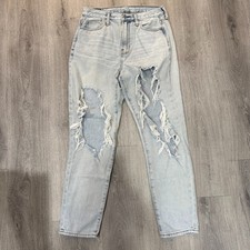 American Eagle Jeans Womens 4 Light Wash Mom Jean Distressed High Rise 28x28