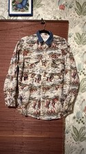 Vtg GUESS Georges Marciano HORSES COWBOY Western Flannel Shirt Pearl Snap USA XL