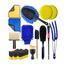 15PCS Car Detailing Brush Set w/ Microfiber Cloths & Polishing Sponges