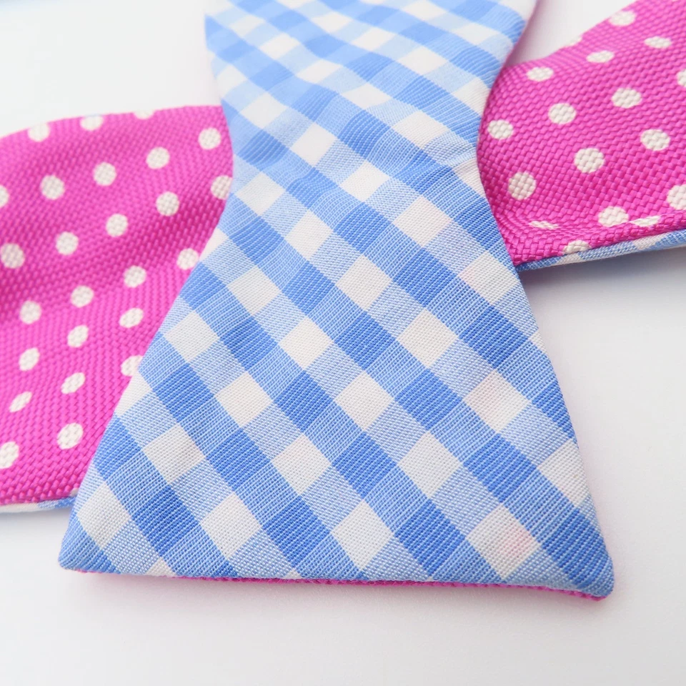 Pajarita Brooks Brothers rosa azul lunares 2" de ancho autocorbata algodón dos tonos Foto 3 de 4