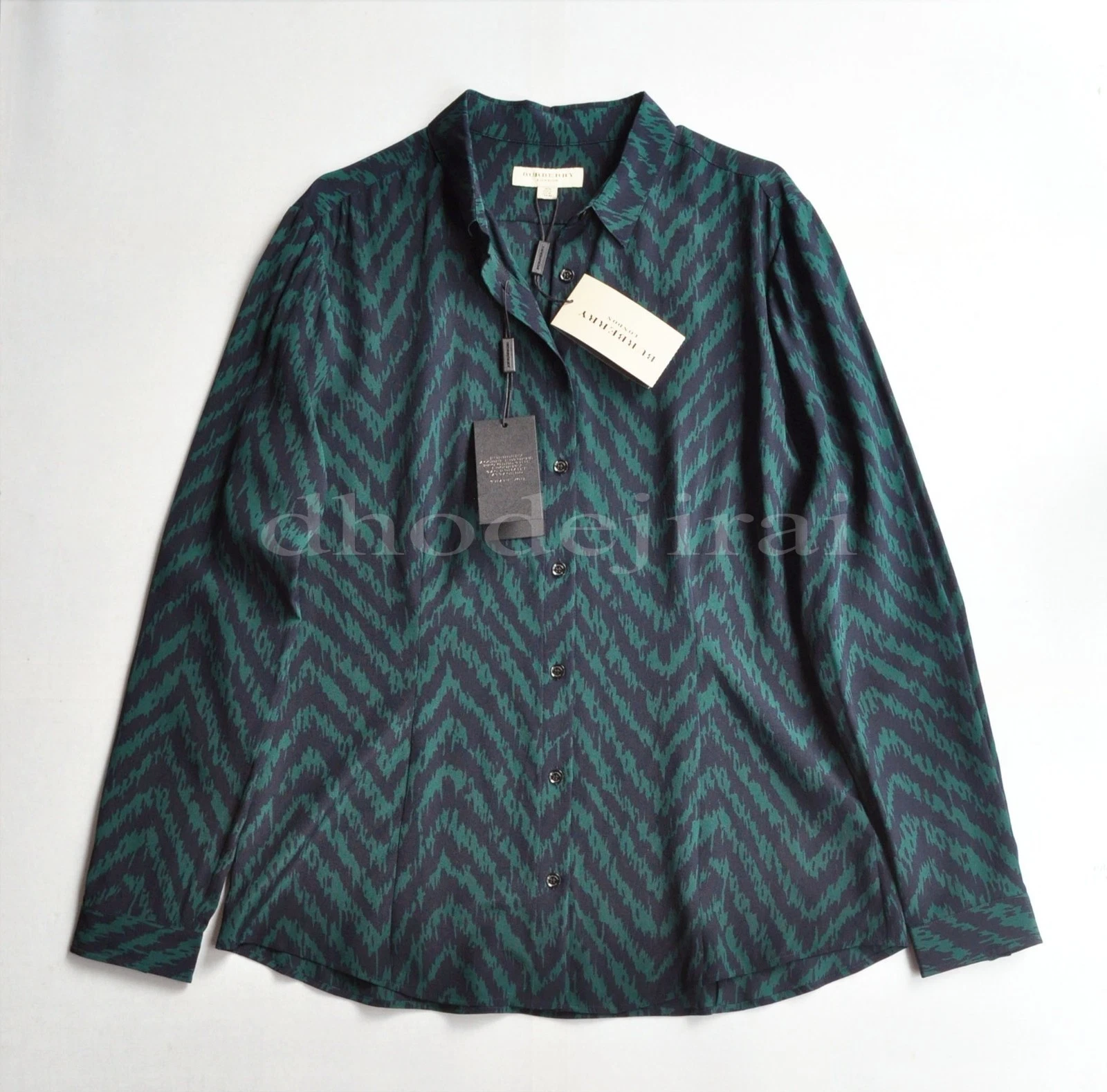 Burberry — Authentic BNWT BURBERRY 100% Silk Shirt/Blouse/Top Womens AU 14/US 12 Dark Green