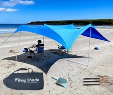Wing Shade Beach Tent Sun Shelter - Large Portable 10x10 Pop Up Beach Canopy,