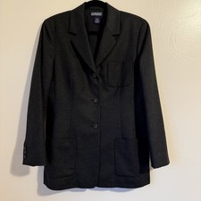 Vintage Lands End Wool  Cashmere 3 Button Women  s Blazer Size 10 Charcoal Gray