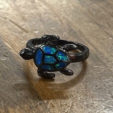 Fire Opal Black Sea Turtle Ring Size 9.25