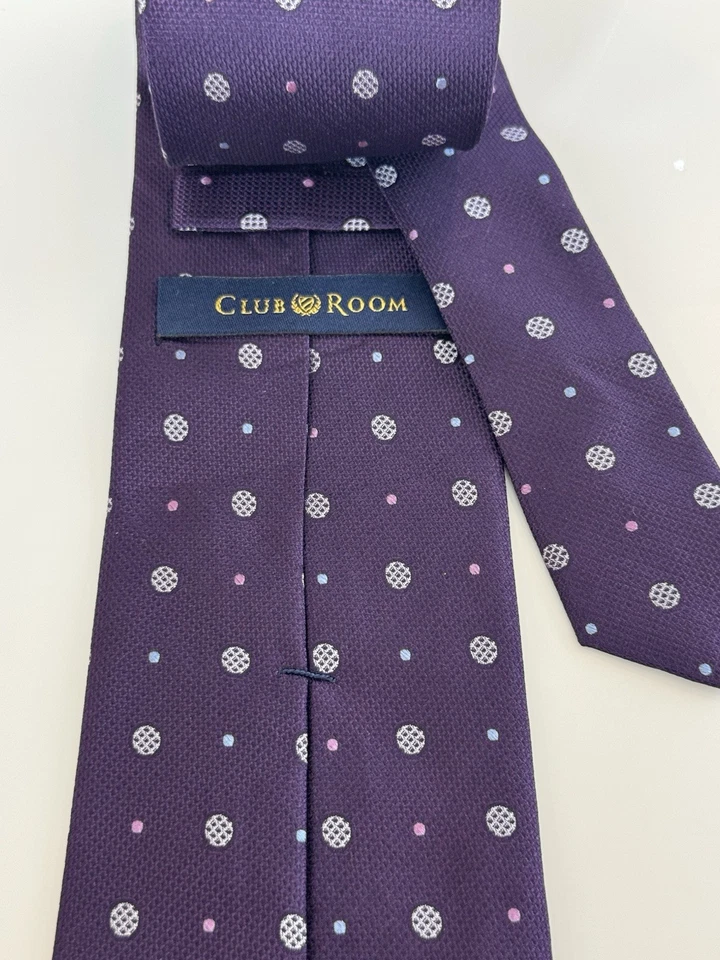 Corbata geométrica púrpura jaspe de seda con textura Club Room para hombre Foto 3 de 3