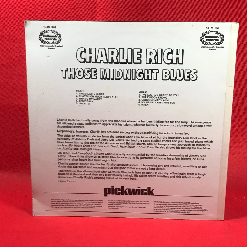 CHARLIE RICH Those Midnight Blues 1974 UK vinyl LP Goodbye Mary Ann Juanita - Image 2 of 4
