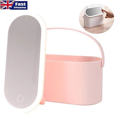 DREAM-HOMELAND Make Up Box with LED Light Mirror Vanity Cosmetic Organiser Pink Beauty Case USB