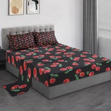 Size Bed Sheet Sets, Red Black Cherry Fruit Soft Microfiber 3 Pcs Twin Cherries