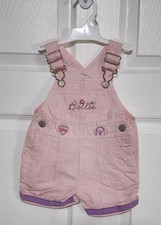 OshKosh B'gosh Pink Denim Striped Bib Overalls 9 Months New with Embellishments