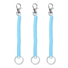 Retractable Coil Keychain W Metal Lobster Clasp, 6.7", Light Blue  3 Pcs 