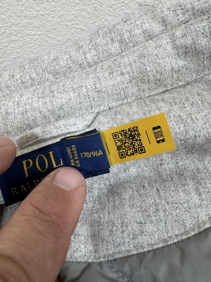 Ralph Lauren Mujer Chaqueta Grande Gris Gran Tamaño Acolchada Camisa Chaqueta Mezcla Lana Foto 4 de 4