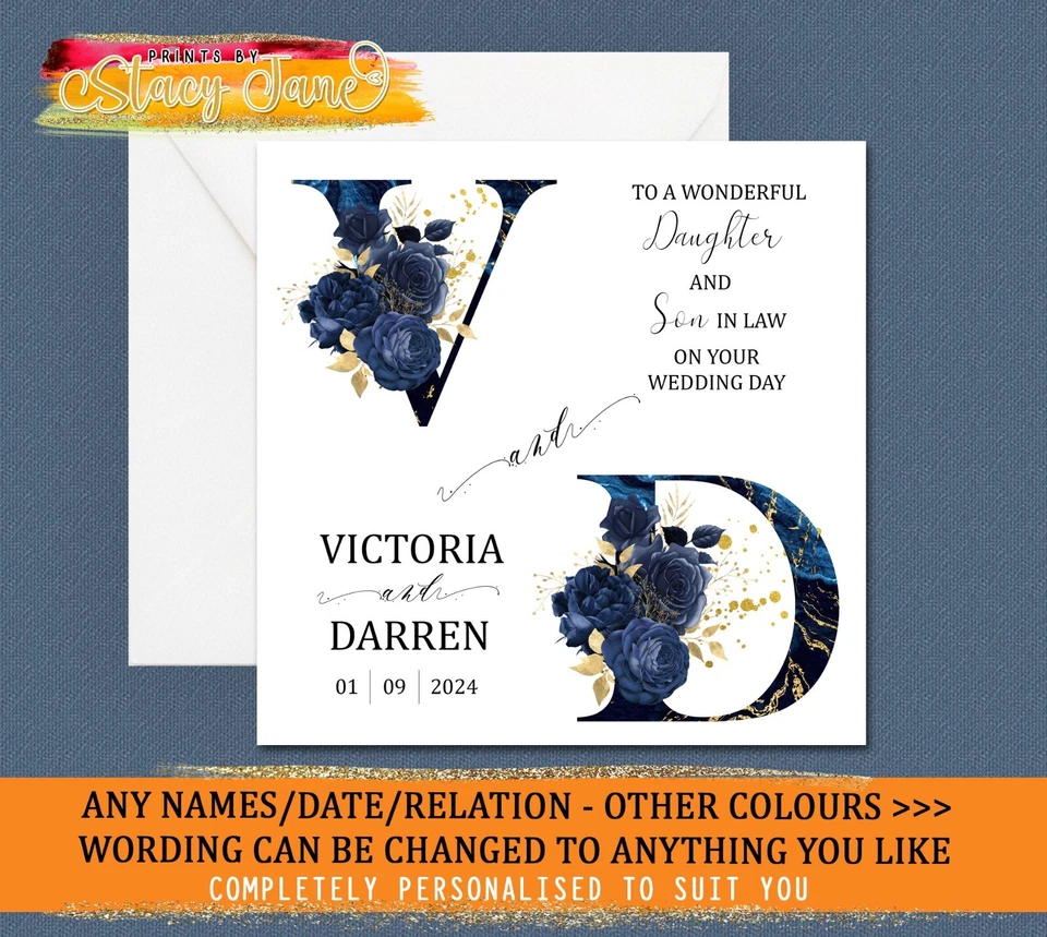 HANDMADE Biglietto Matrimonio Personalizzato Iniziali Figlio Figlia Nuocera Sposa MOLTI COLORI