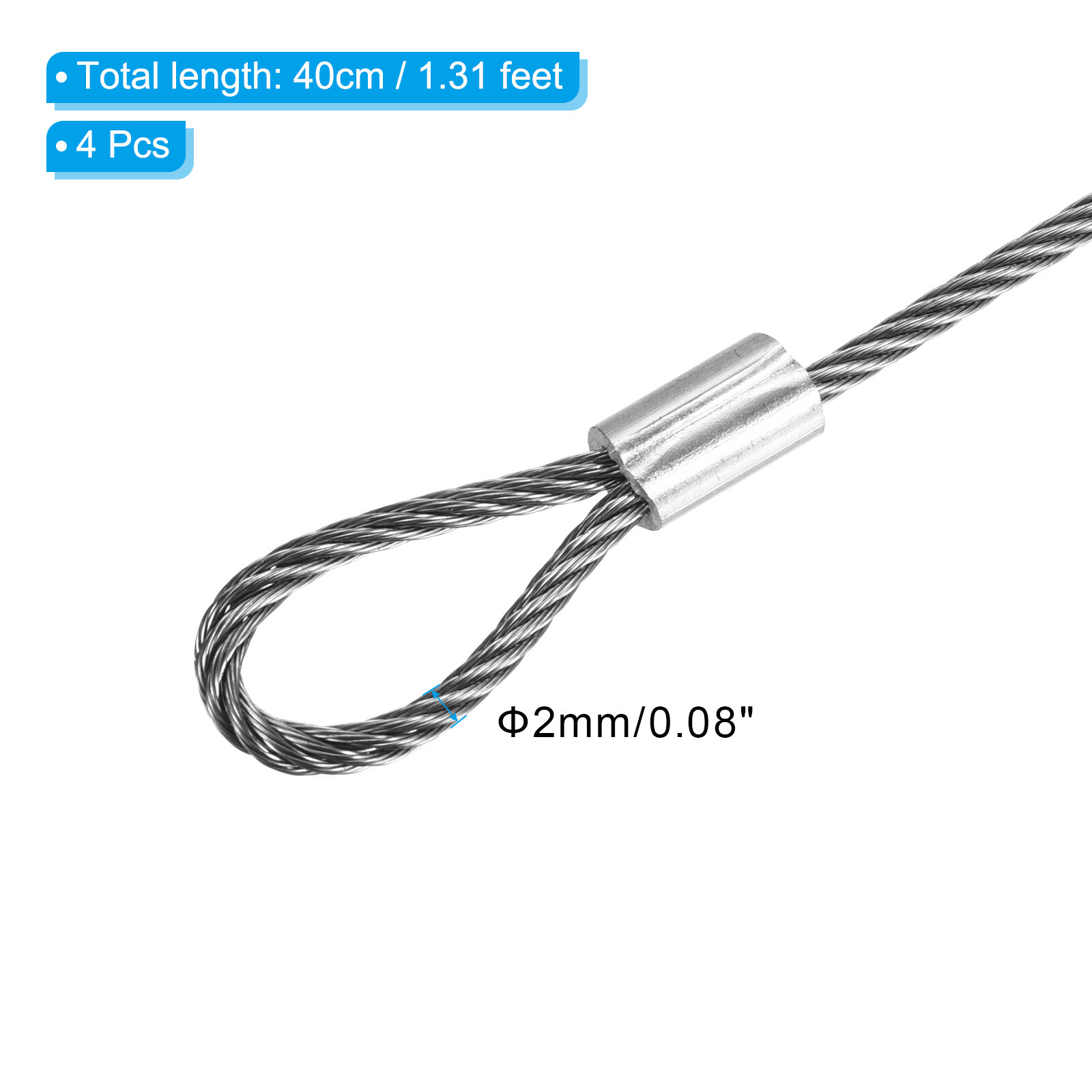 4Pcs 16" Stage Lights Safety Cable 304 Stainless Steel 2mm Dia Security Rope eBay