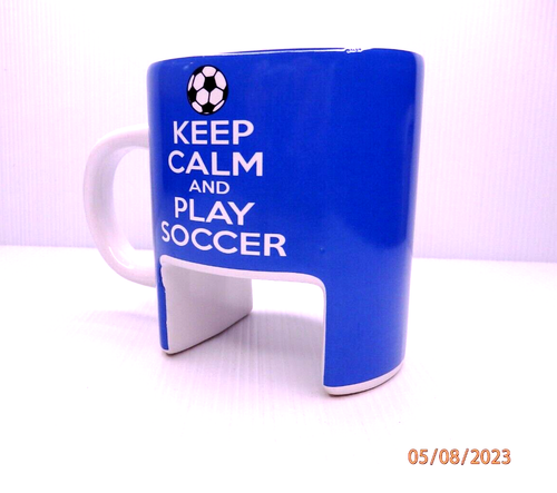 Keep Calm and Play Soccer Blue and White Finger Soccer Coffee Mug RARE - Picture 4 of 7