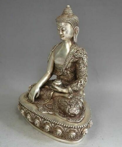 Exquisite Tibetan Silver Sakyamuni Buddha Statue antique excellent Statues NH - Picture 2 of 10