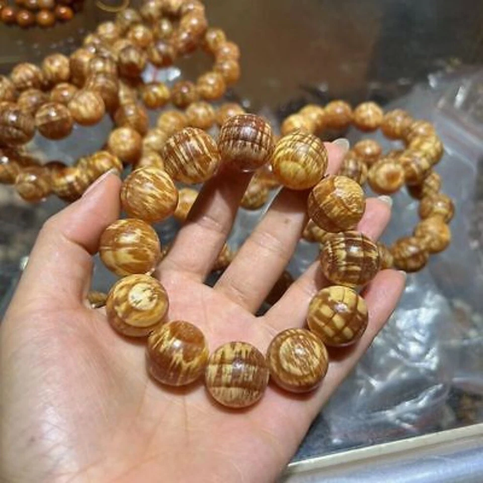 Pulsera de cuentas de madera ámbar brillo aceite grano de agua translúcido joyería 1 pieza Foto 3 de 3