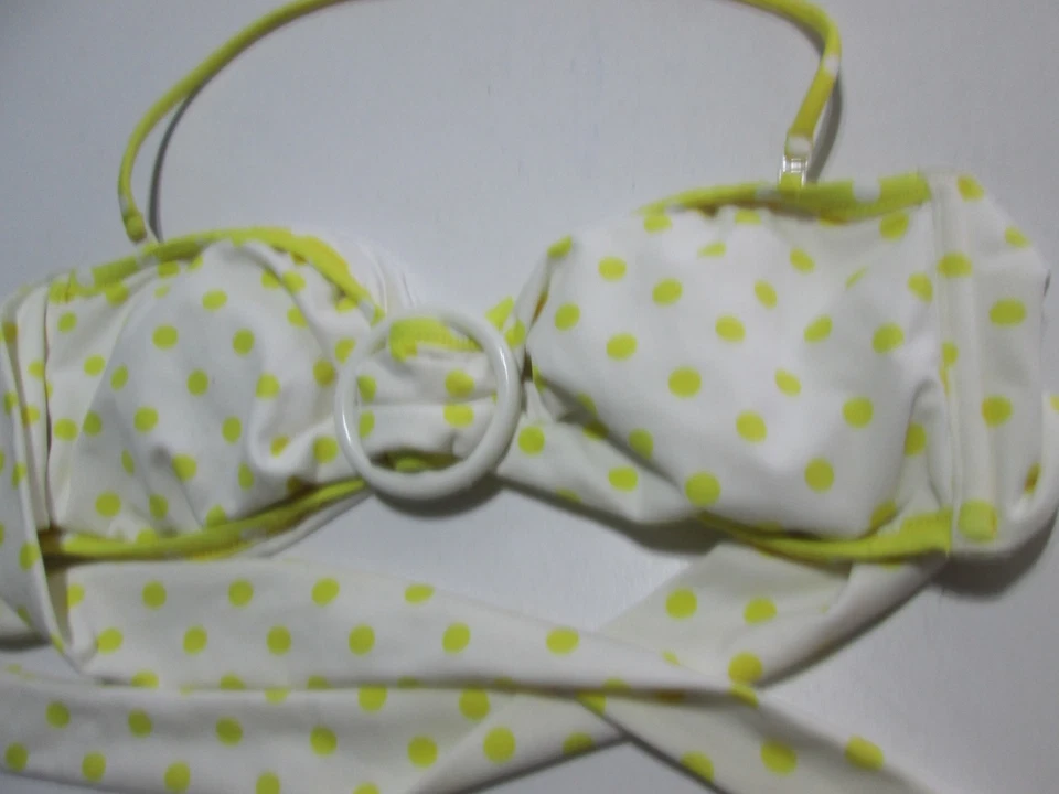 Top de bikini Victoria Secret para mujer talla M blanco/amarillo forrado a lunares halter Foto 4 de 4