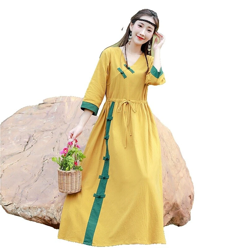 Retro 3/4 Sleeve Maxi Dresses for Women