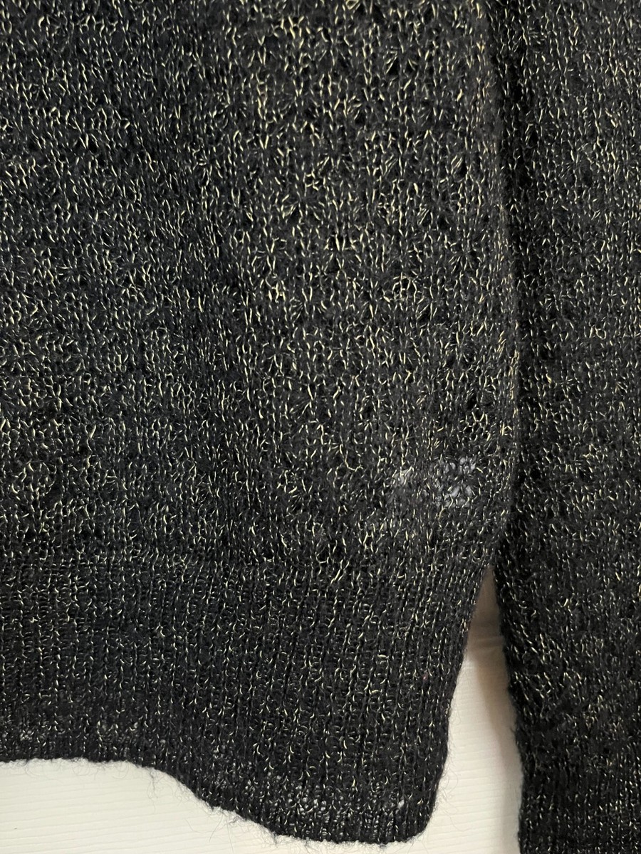 Pull Femme HINGE Manches Longues Noir à Motif Ajouré Et Fil Métallique - Taille XS, Occasion Très Bon état