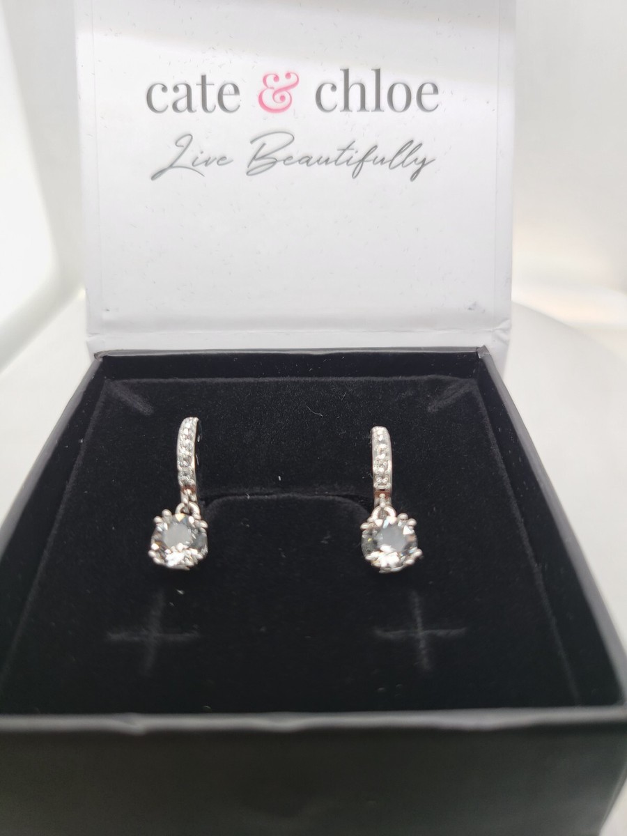 Cate Chloe McKenzie 18k White Gold Plated Dangling Earrings CZ