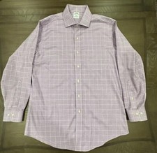 Brooks Brothers 346 Men's LL Non-Iron Stretch Purple Plaid Dress Shirt 16-2/3