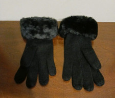 CASUAL CORNER LADIES BLACK KNIT DRESS GLOVES UNLINED FAUX FUR TRIM ONE SIZE