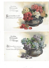 2 postcard old postcard Glückwunch birthday flowers in pot
