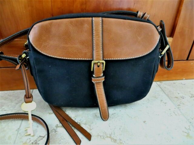 FOSSIL Kendall Crossbody Bag Black & Brown Canvas & Leather | eBay