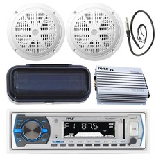 Pyle Marine AM FM USB Receiver, 2x 6.5'' Speakers, Radio Shield, Antenna,Amp