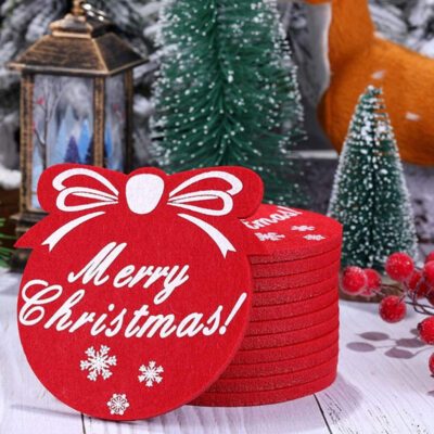 12 Pack Christmas Felt Coasters – Snowflake Absorbent Drink Mats For Holiday Decor