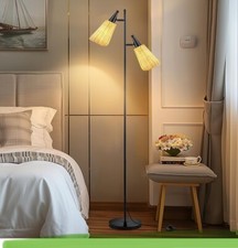 62" Modern Black Floor Lamp 2 Lights with Foot Switch Standing Tall Pole Lamps