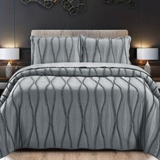 3 Piece Quilted Bedspread Bed Throw Single Double King Size Embossed Bedding Set