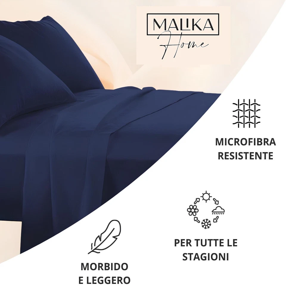 Completo Lenzuola Una Piazza e Mezza Malika Home in Microfibra Tinta unita - Immagine 4 di 4