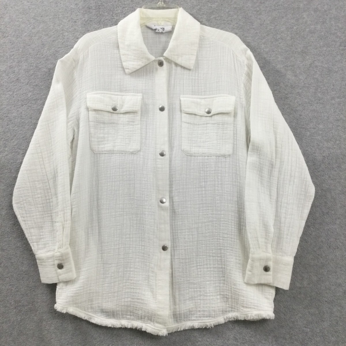 BB Dakota Shirt Women's Large White Vacay Mode Snap Buttons Jacket