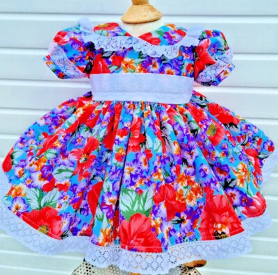 DREAM BABY WEAR UK Traum AUSVERKAUF 0-4 Baby Mädchen Multi Large Floral Kragen Gefüttert Wirbel Kleid