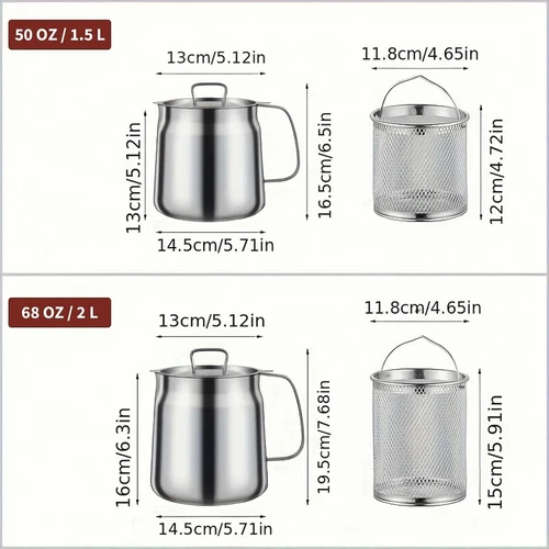 1.5L/2L Oil Filter Pot with Strainer and Frying Basket 304 Stainless Steel Oiler - Picture 13 of 33
