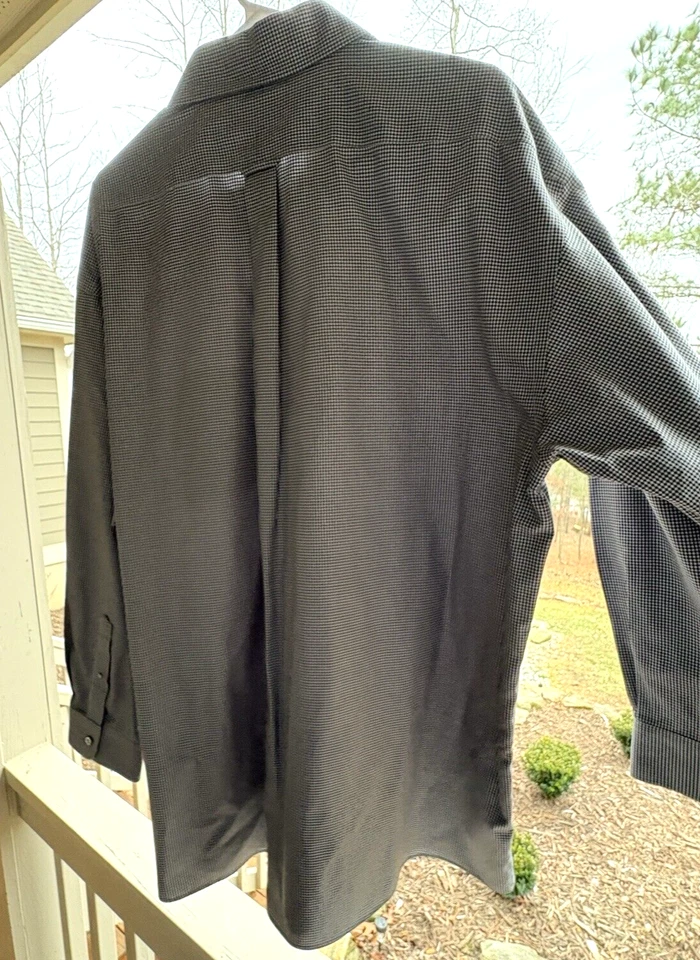 Camisa de vestir Roundtree Yorke de algodón para hombre etiqueta dorada azul blanco cuadros talla 18/34 Foto 3 de 4