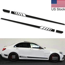 2pcs 87 Black Sport Racing Stripe Vinyl Car Body Side Skirt Decal Sticker
