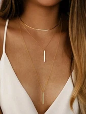 Lariat Layered Necklace Set Gold 14k Snake Bone Chain Birthday Gifts For Women 