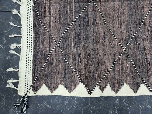 Moroccan Handmade Kilim Zanafi Flatweave Rug 6'3x10'6 Geometric Wool Black Rug - Picture 6 of 12