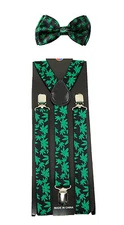 Unisex Clip-on Braces Elastic Y-back "Marijuana" Suspender & Bow tie Set 